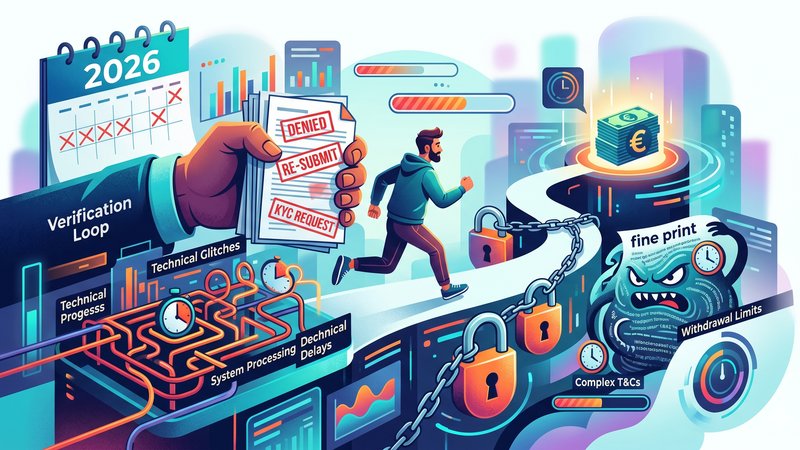 Иллюстрация к статье о задержках выплат в букмекерских конторах в современном редакционном стиле