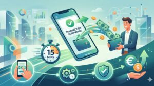 Современная иллюстрация процесса быстрого вывода денег из букмекерской конторы на смартфон и карту